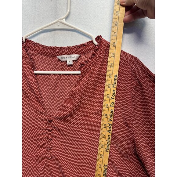 Downeast Womens Red Patterned 3/4 Sleeve Blouse With Gathered Front Detail - Picture 5 of 8